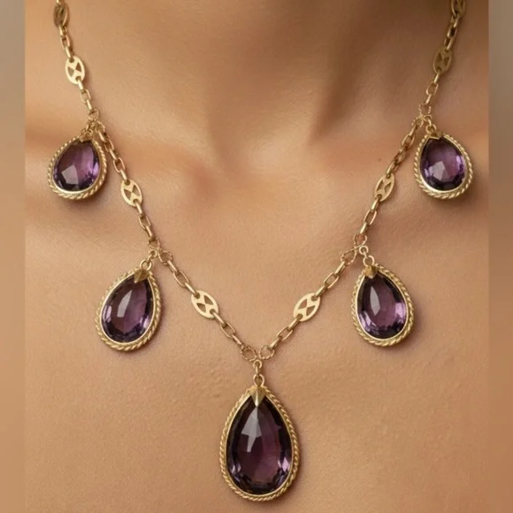 Antique Iberian 17K Gold Imperial Amethyst Fringe Necklace - Picture 3 of 16